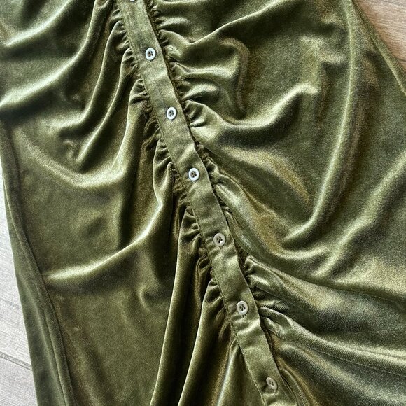 Mulla Olive Green Velour Button-Up Collared Dress – Women’s Medium - Picture 5 of 9